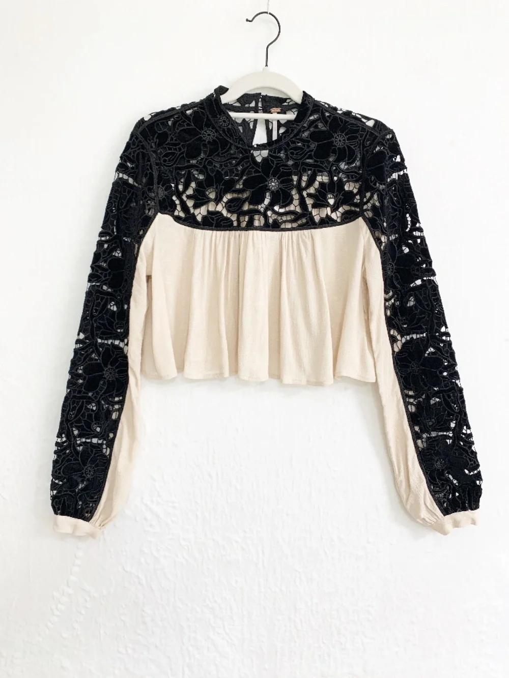 Free People Velvet Lace Cropped Swing Top Sz 4